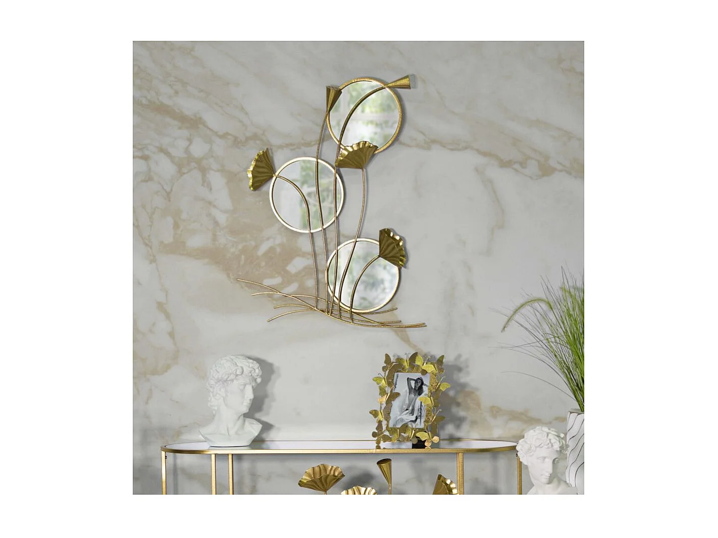 Miroir Mural Triple "Flowers" 88cm Or