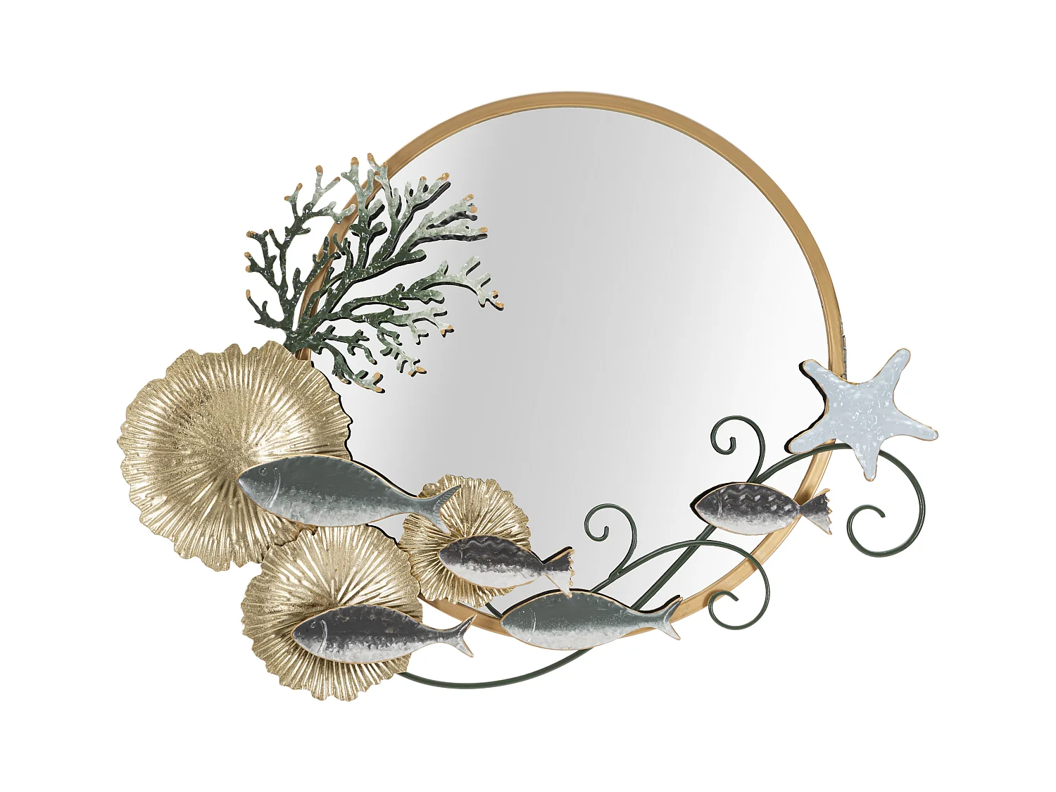 Miroir Mural Fish - Cadre à Motifs Poissons et Étoiles de Mer - 88,9x7,6x65,4 cm