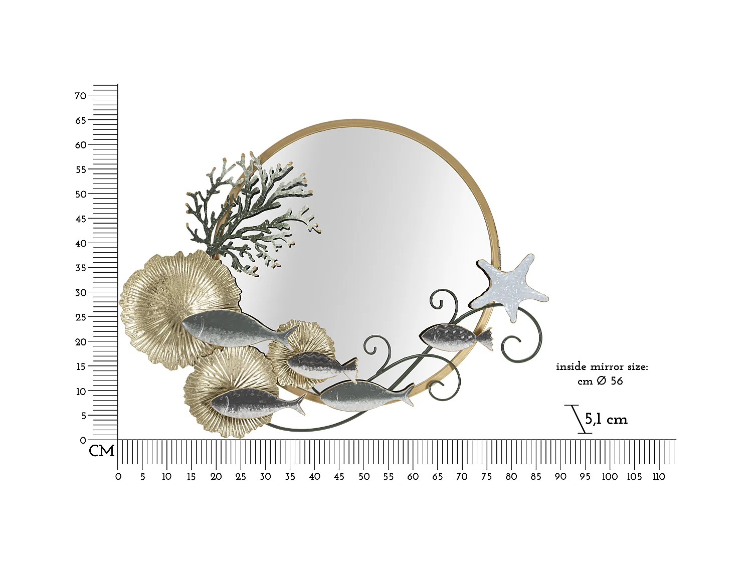 Miroir Mural Déco "Coral" 88cm Multicolore