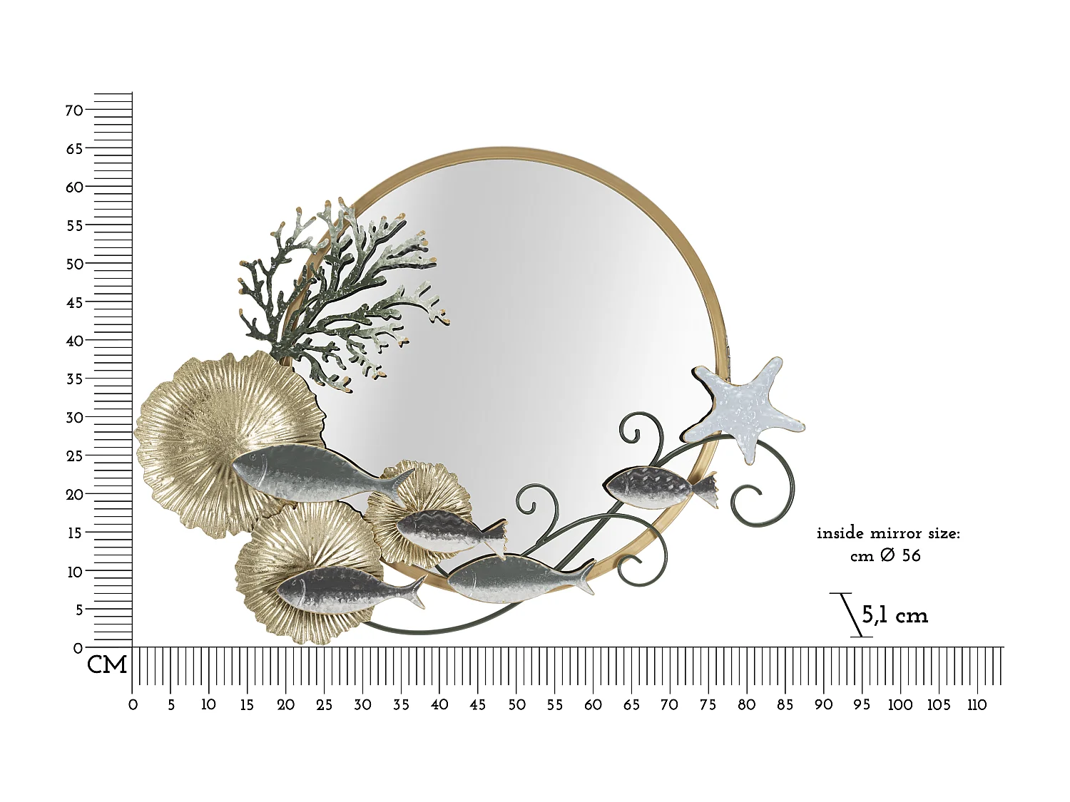 Miroir Mural Déco "Coral" 88cm Multicolore