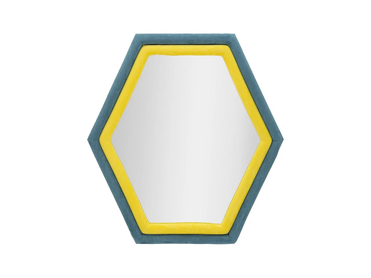 Miroir Hexagonal de Mur tony en Velours Bleu/Jaune, 75x4x80 cm, Cadre en Bois Tissu