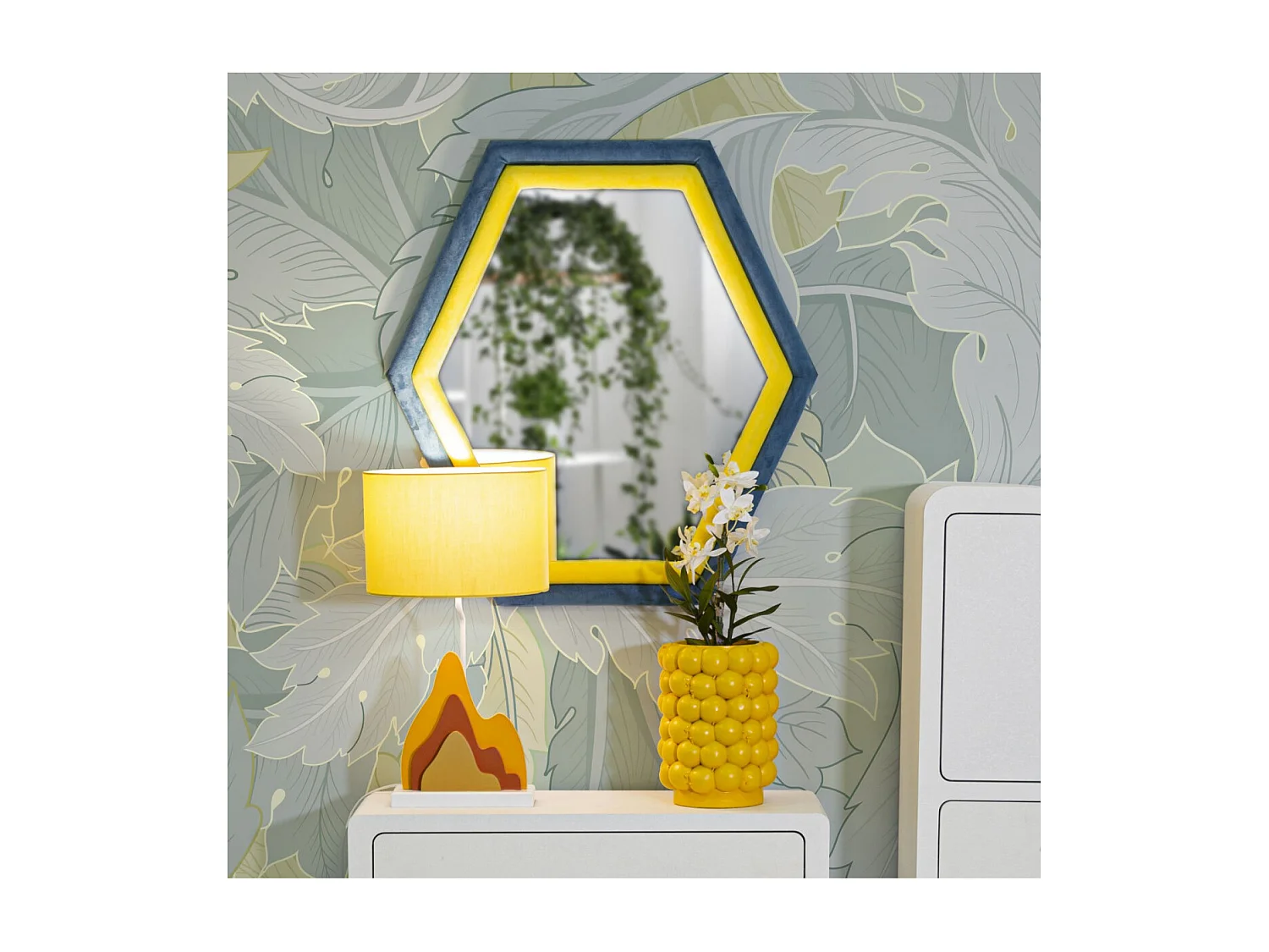 Miroir Mural en Velours "Tony" 80cm Bleu & Jaune