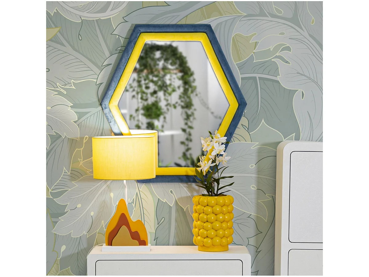 Miroir Mural en Velours "Tony" 80cm Bleu & Jaune