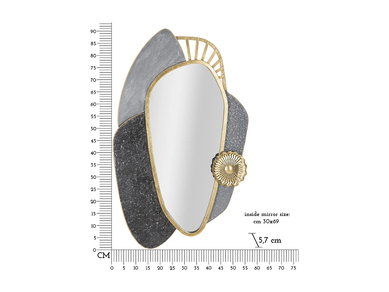 Miroir Mural Design "Art" 90cm Gris & Or