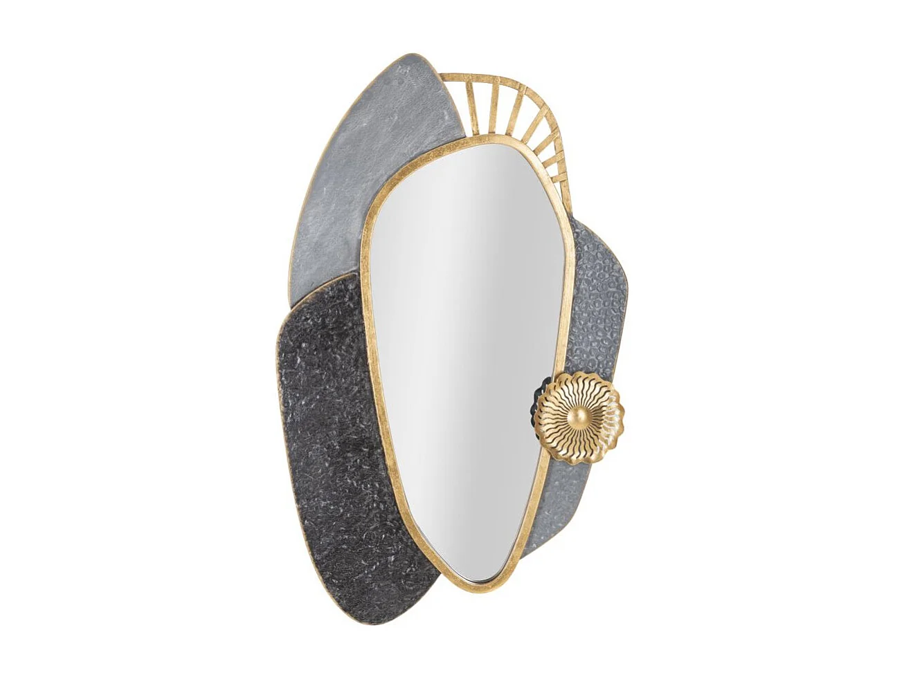 Specchio da parete in metallo dorato e grigio cm  55,9x5,7x90,8