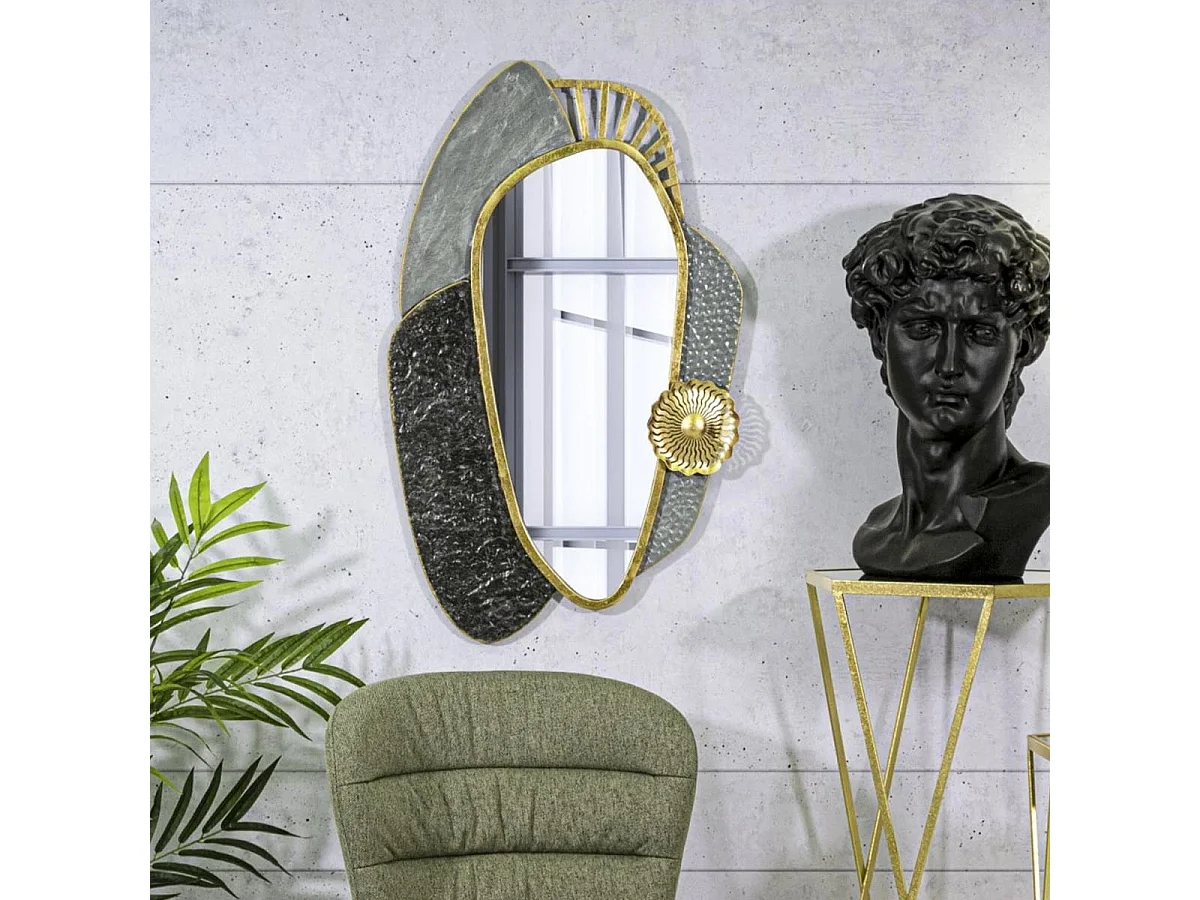 Specchio da parete in metallo dorato e grigio cm  55,9x5,7x90,8