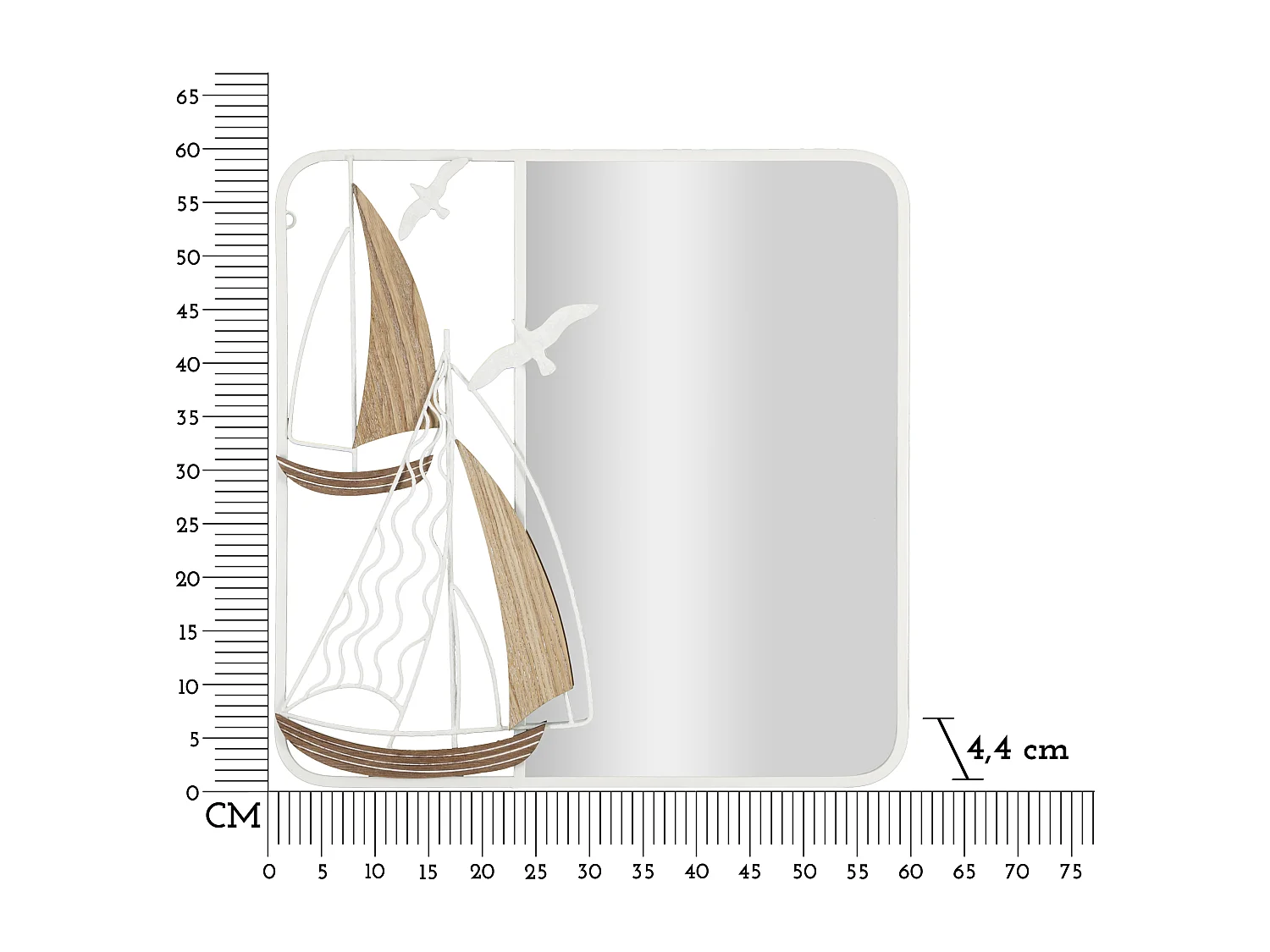 Miroir Mural Design "Adriatic" 60cm Blanc & Naturel
