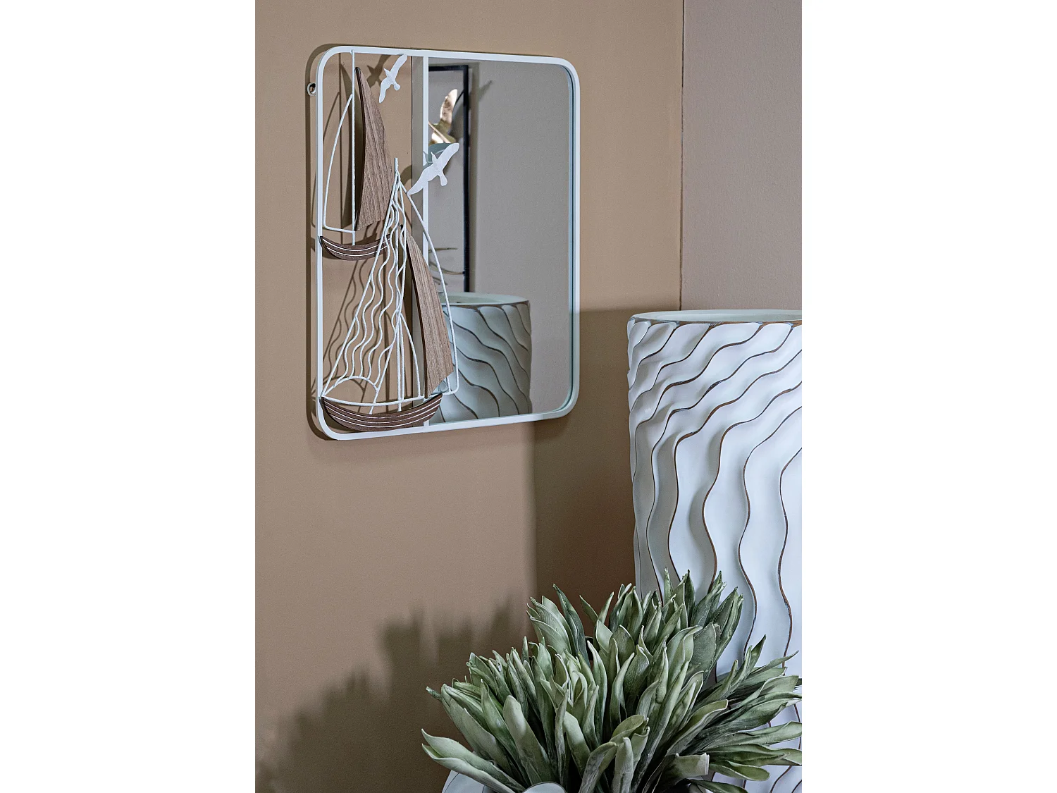 Miroir Mural Design "Adriatic" 60cm Blanc & Naturel