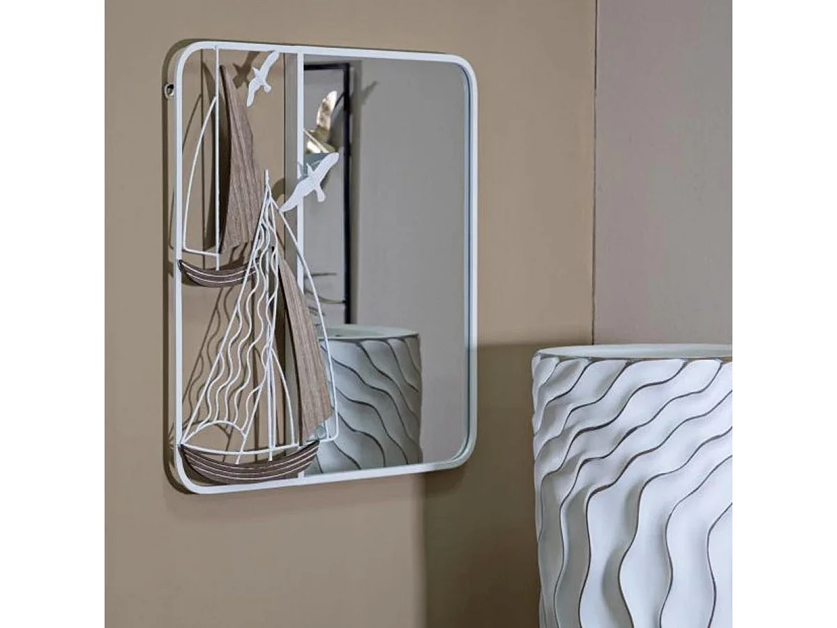 Miroir Mural Design "Adriatic" 60cm Blanc & Naturel