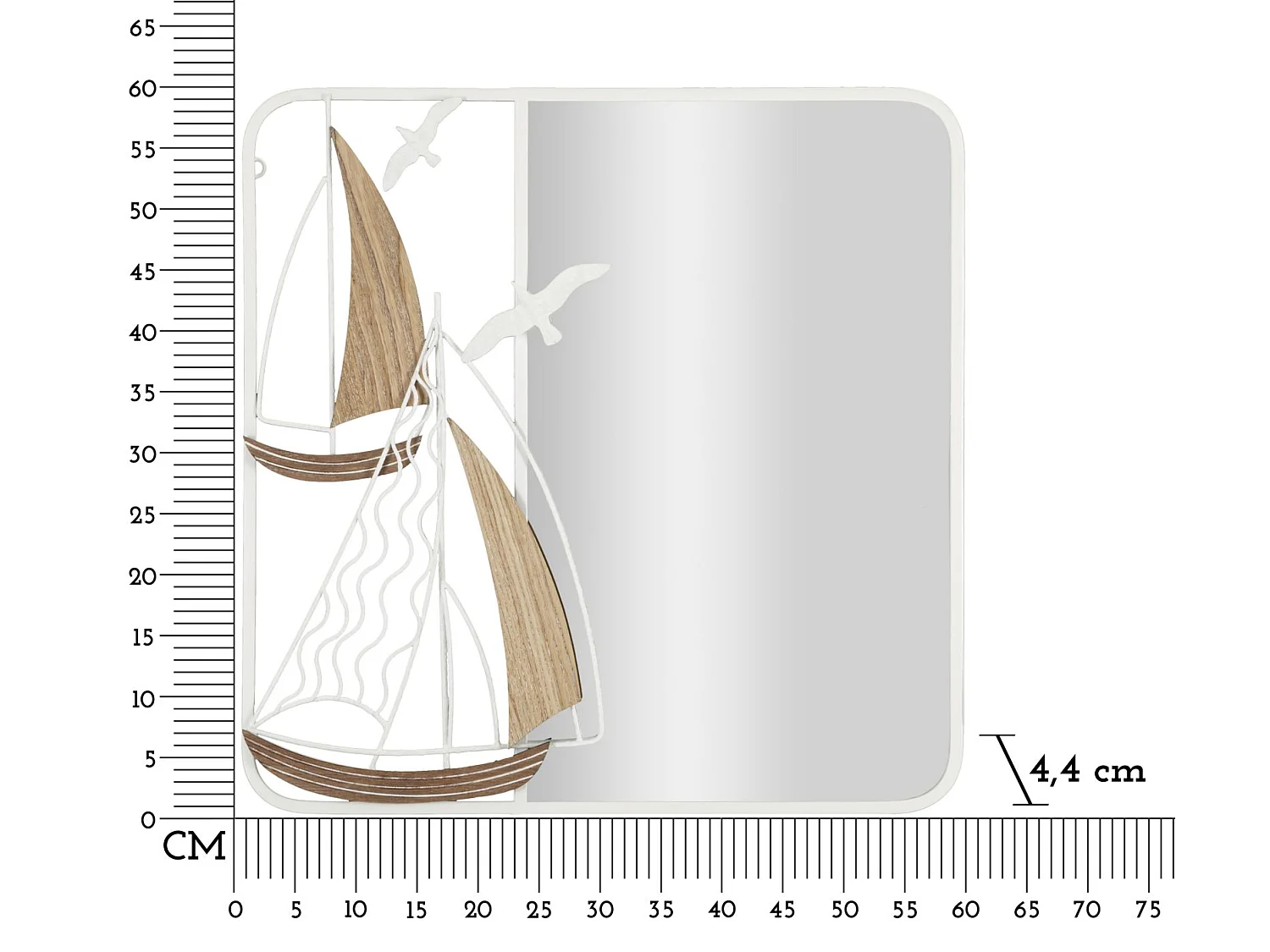 Miroir Mural Design "Adriatic" 60cm Blanc & Naturel