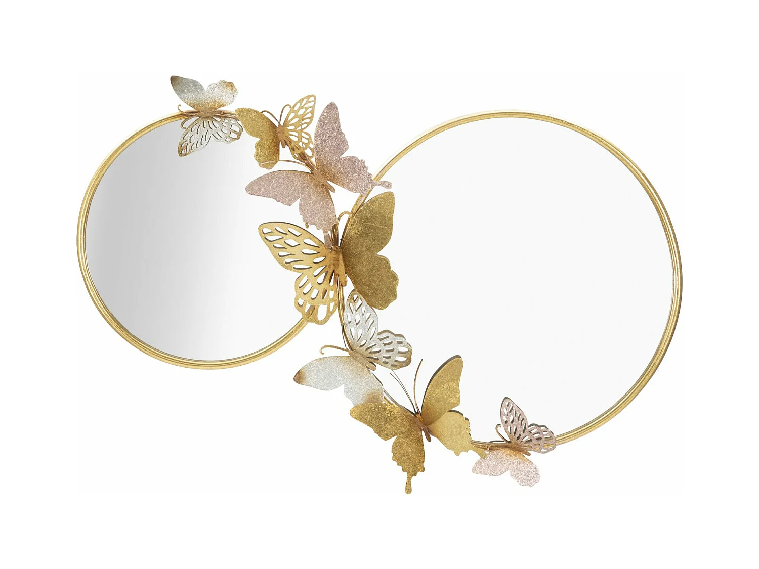 Double Miroir Mural Design "Butterfly" 81cm Or & Rose