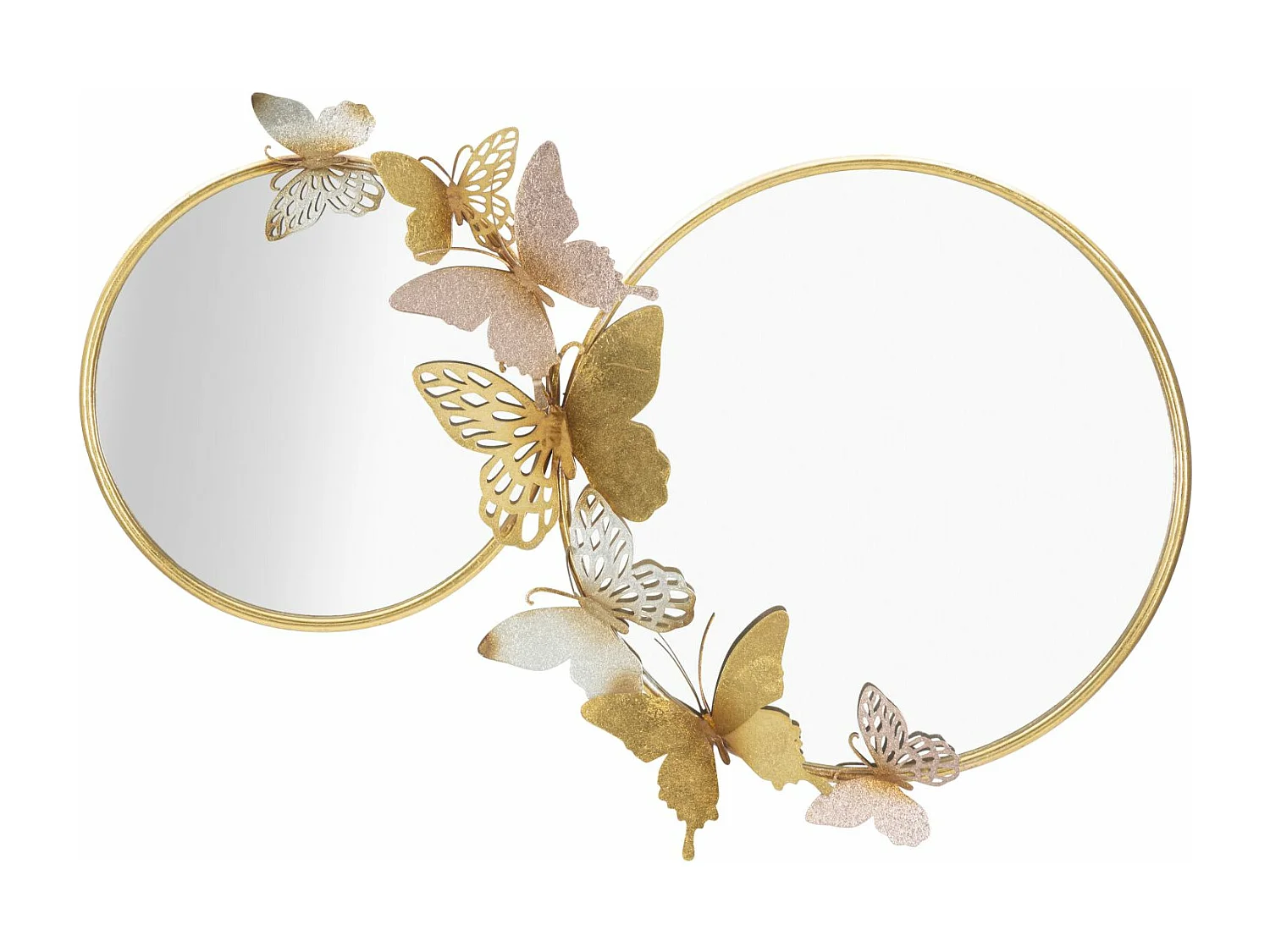 Double Miroir Mural Design "Butterfly" 81cm Or & Rose