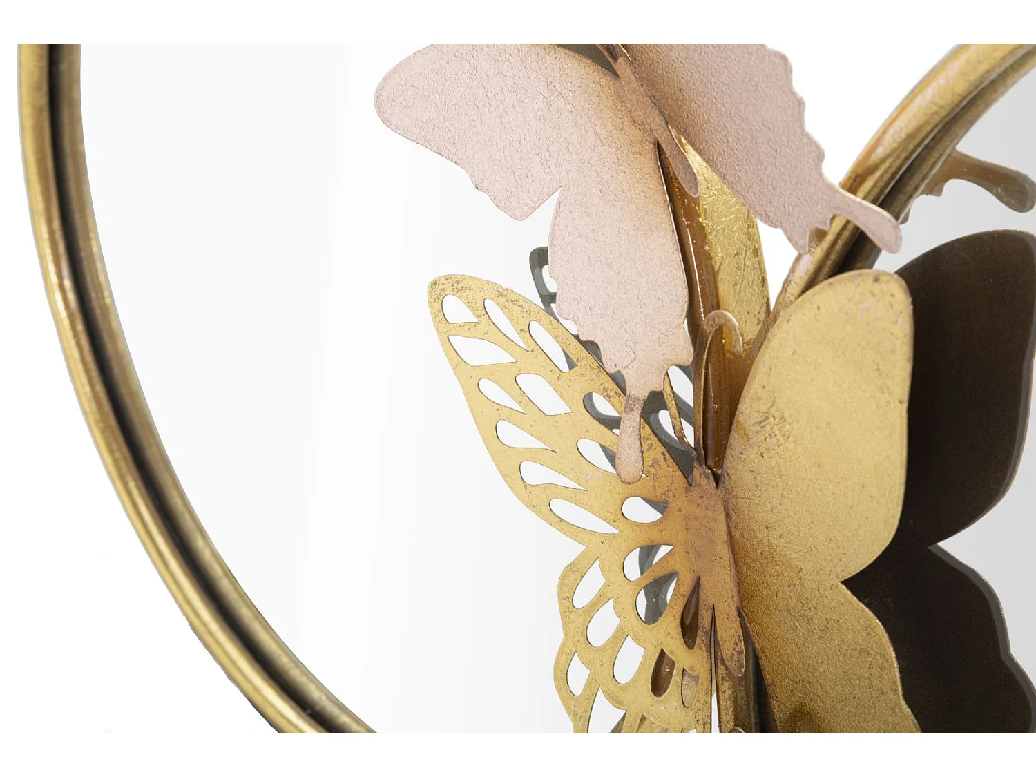 Double Miroir Mural Design "Butterfly" 81cm Or & Rose