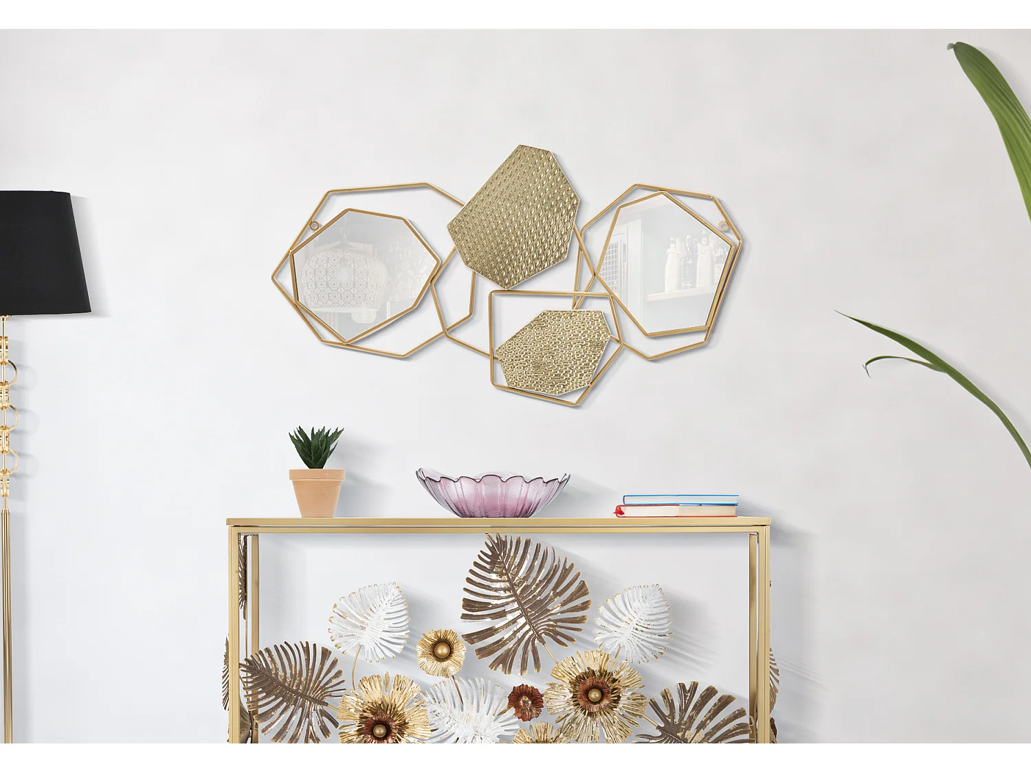 Miroir Mural Composition Déco "Stone" 91cm Or