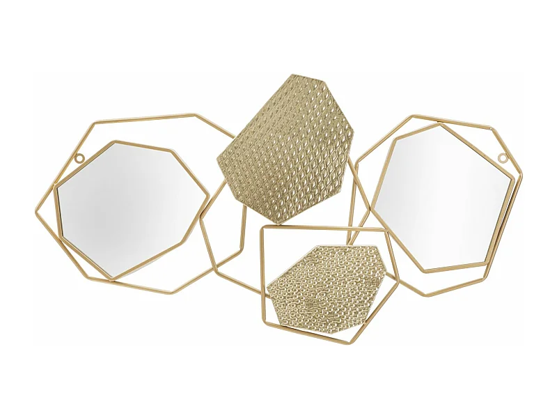 Geometrische wandspiegel in goudkleurig metaal, 91x4x52 cm
