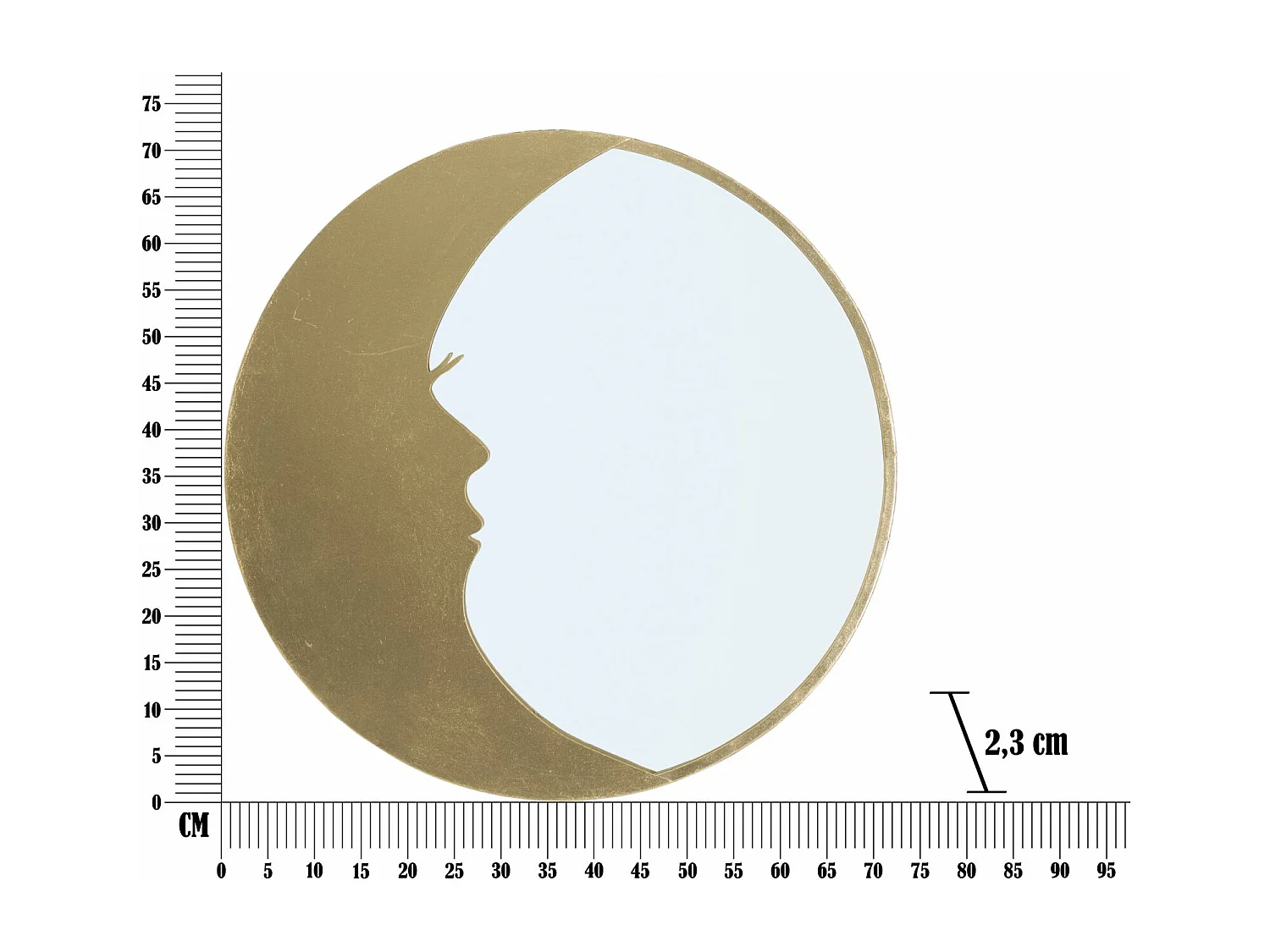 Specchio da parete con mezzaluna in metallo dorato Ø cm 72,5x2,3