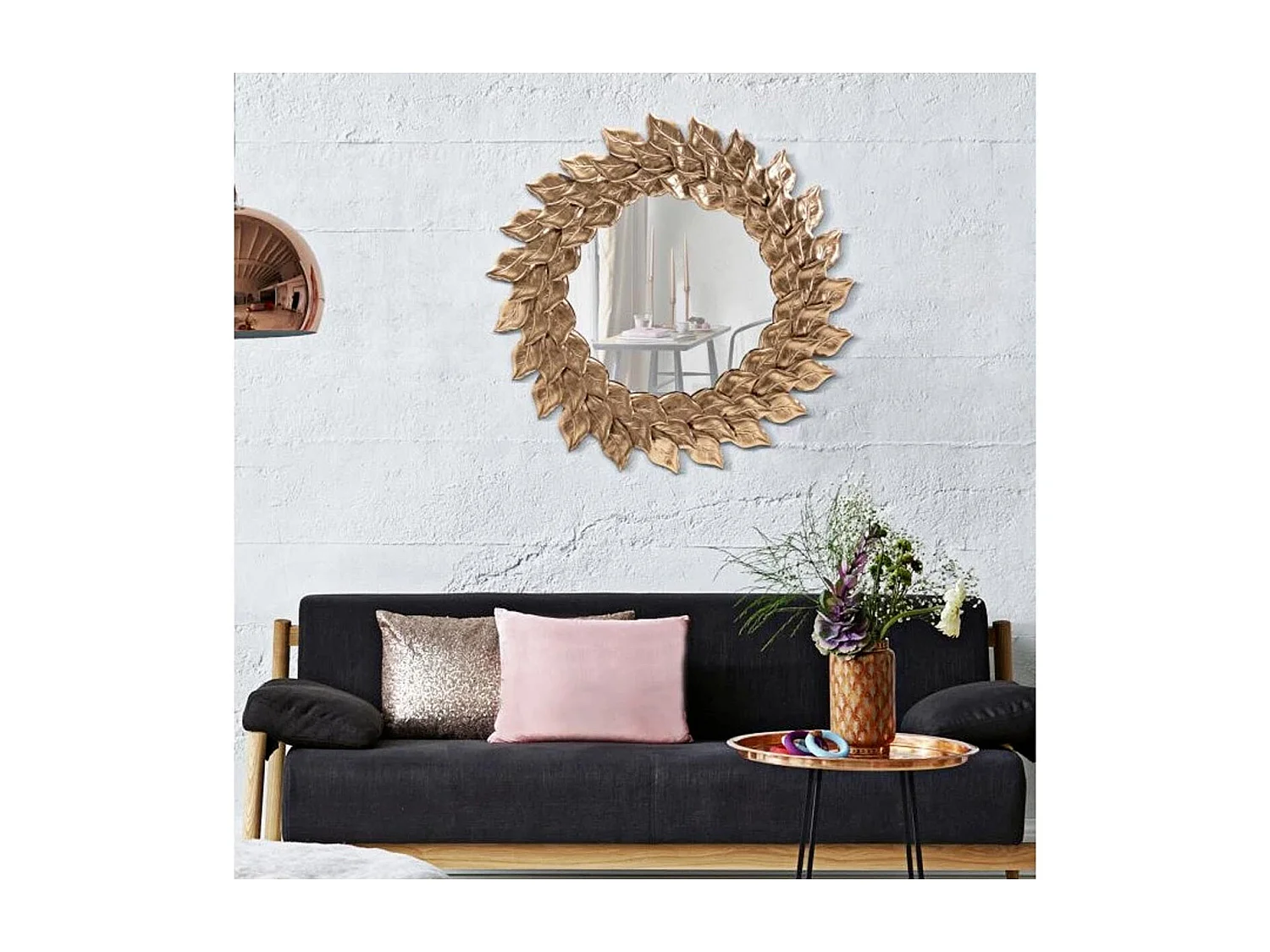 Miroir Mural Design "Corolle" 73cm Cuivre