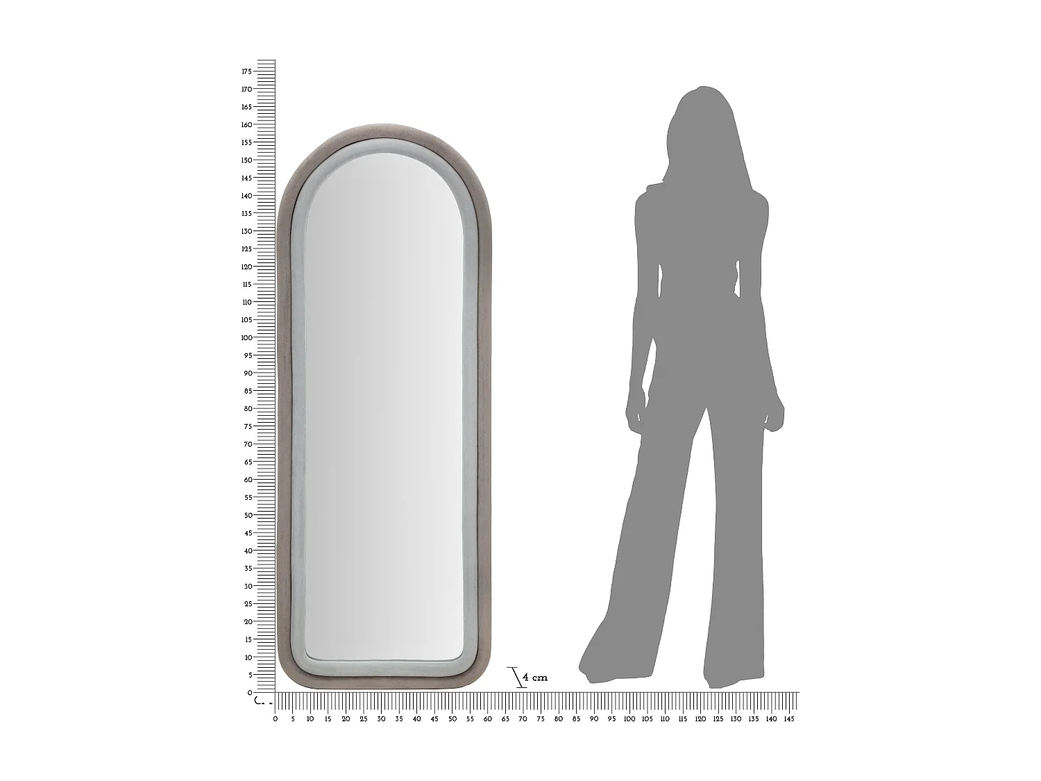 Specchio da parete in velluto grigio cm 60x4x160