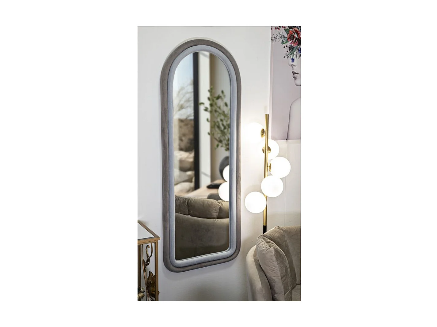Miroir Mural en Velours "Chloé" 160cm Gris & Taupe