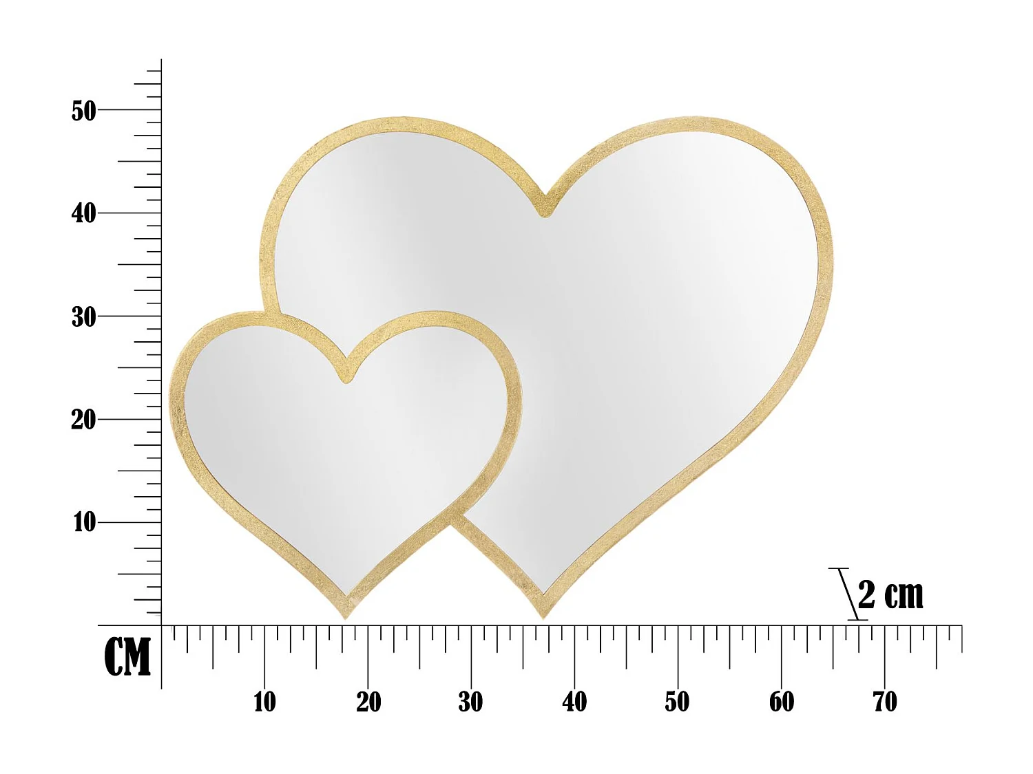 Double Miroir Mural Déco "Cœurs" 65cm Or