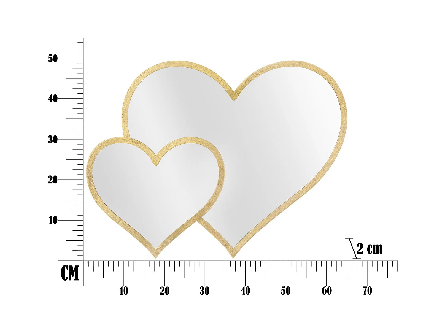 Double Miroir Mural Déco "Cœurs" 65cm Or
