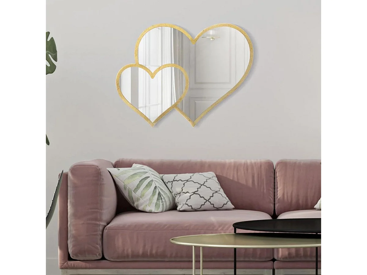 Double Miroir Mural Déco "Cœurs" 65cm Or