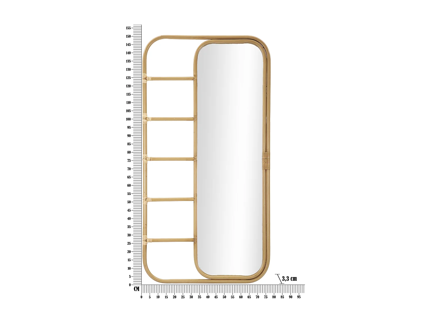 Miroir Échelle Déco Effet Rotin "Panama" 151cm Naturel