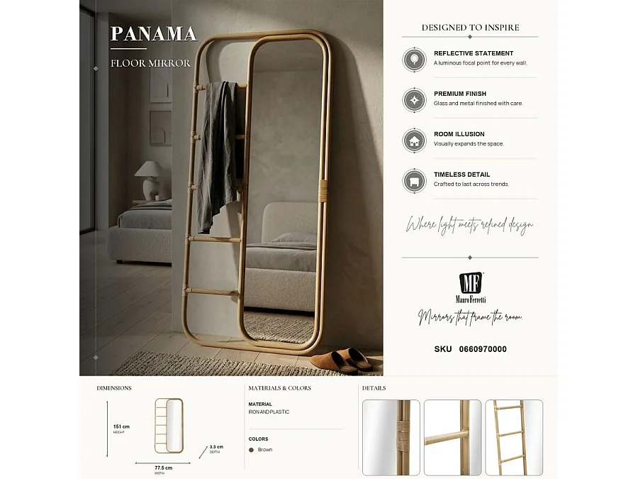 Espejo de pie rectangular con perchero Panama
