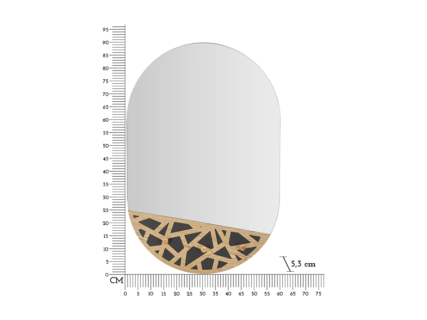 Specchio da parete con appendiabiti in legno marrone cm 60x5,3x90