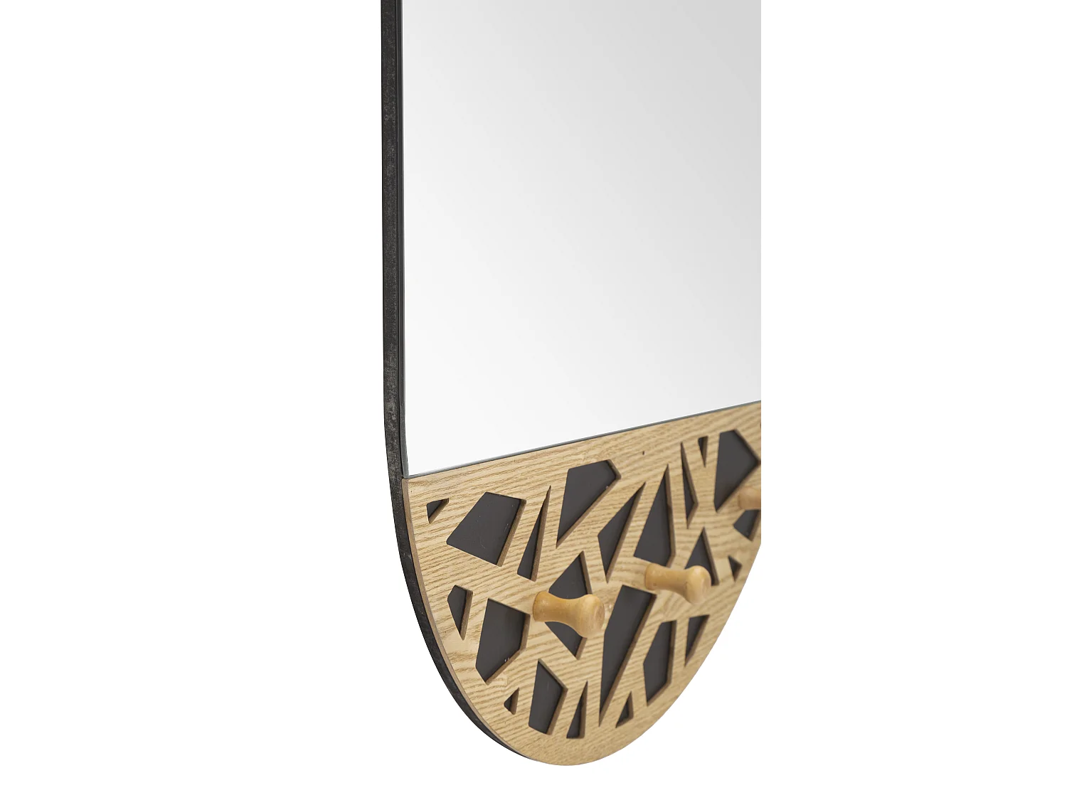 Miroir Mural Avec 3 Crochets "Triangle" 90cm Naturel & Noir