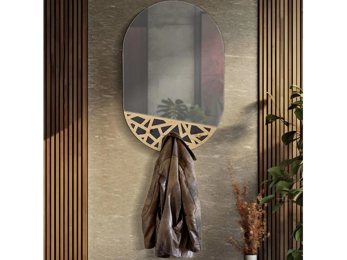 Specchio da parete con appendiabiti in legno marrone cm 60x5,3x90
