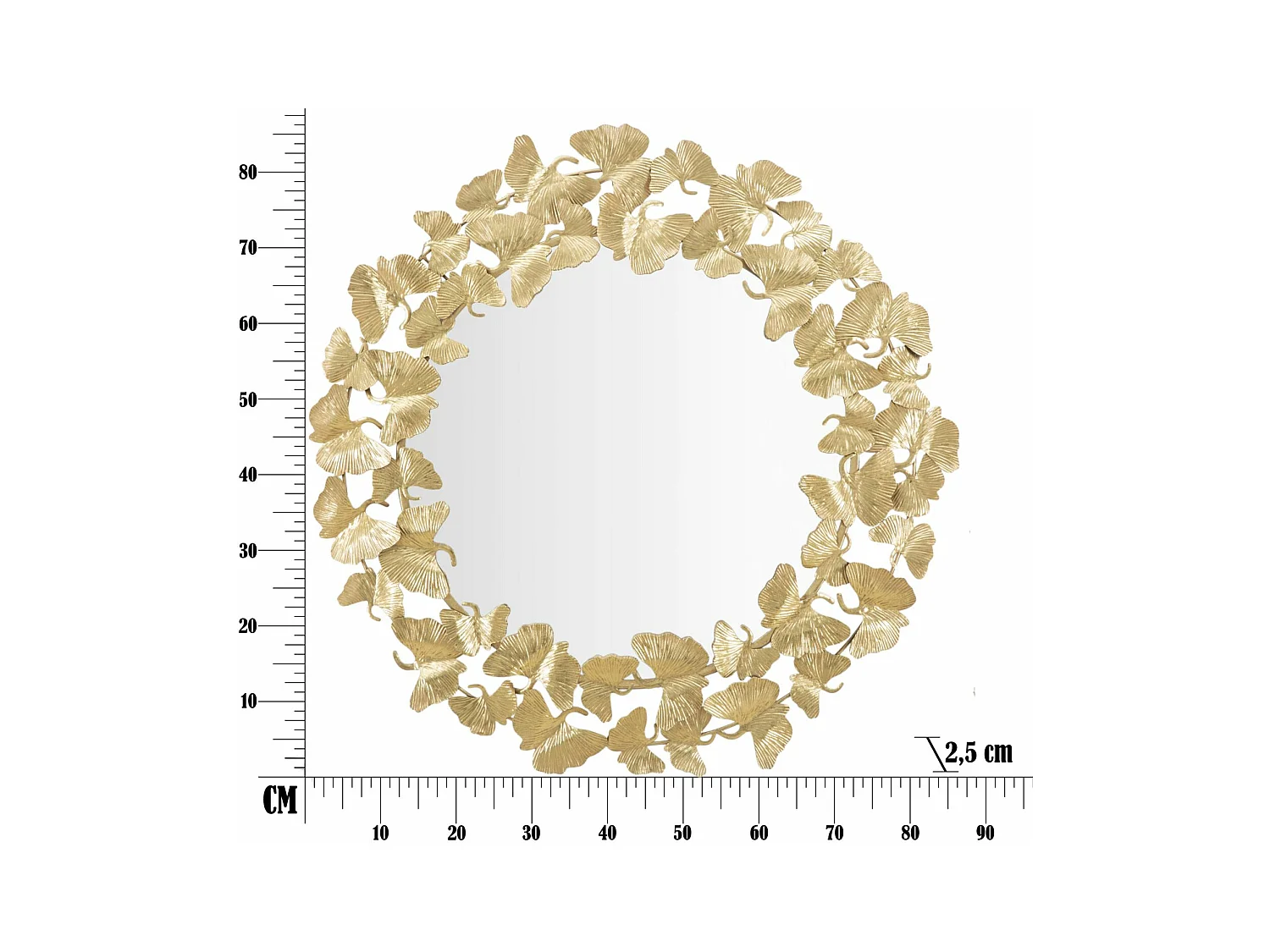 Specchio da parete rotondo con foglie in metallo dorato Ø cm 87x2,5