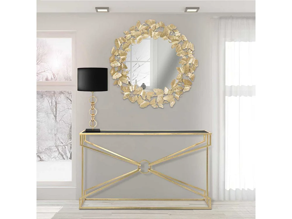 Miroir Mural Design "Feuilles" 87cm Or