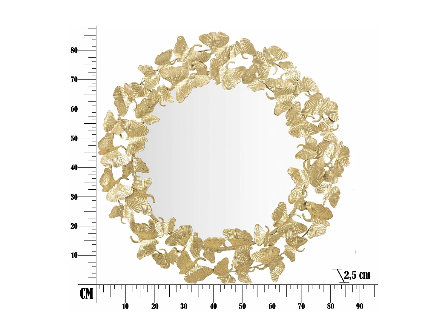 Miroir Mural Design "Feuilles" 87cm Or