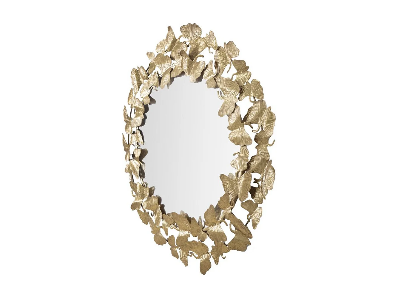 Ronde wandspiegel met gouden metalen bladeren Ø 87x2,5 cm