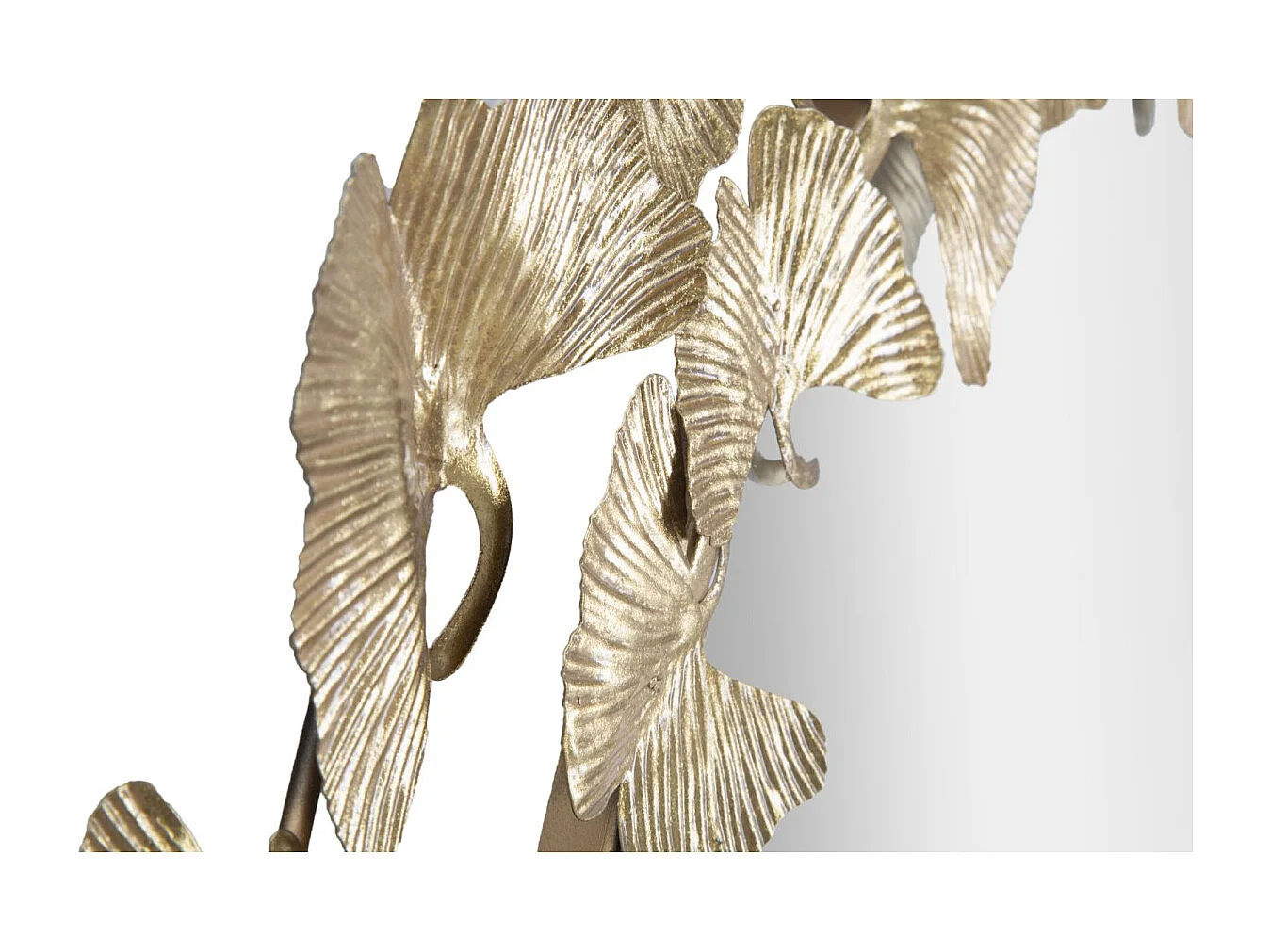 Ronde wandspiegel met gouden metalen bladeren Ø 87x2,5 cm