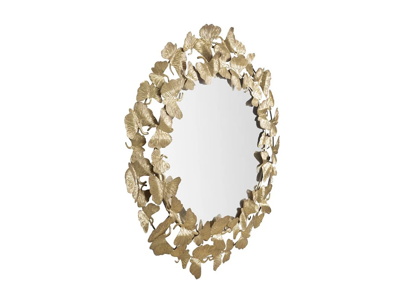 Ronde wandspiegel met gouden metalen bladeren Ø 87x2,5 cm