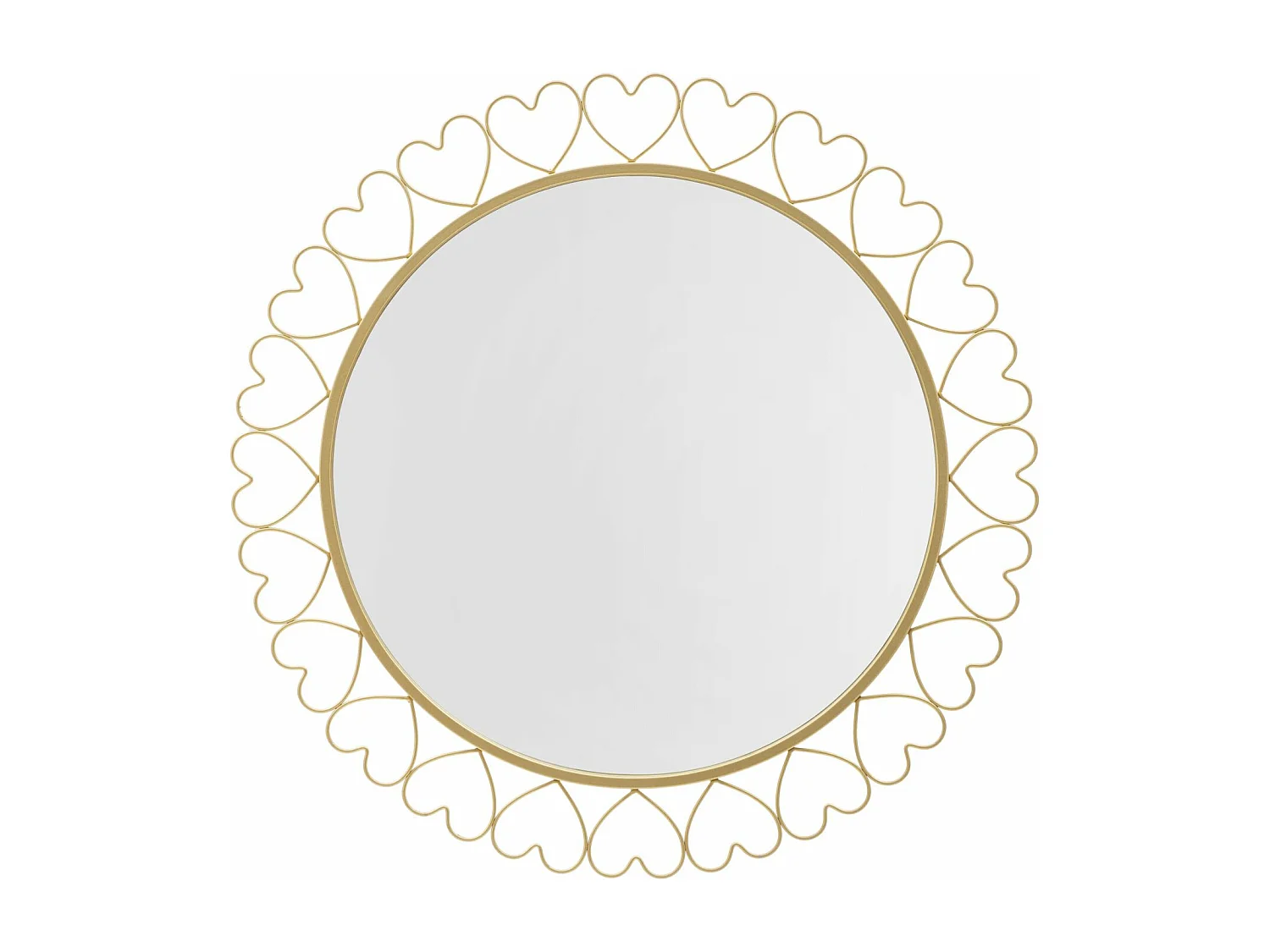 Specchio rotondo da parete con cuoricini in metallo dorato Ø cm 80x2,5