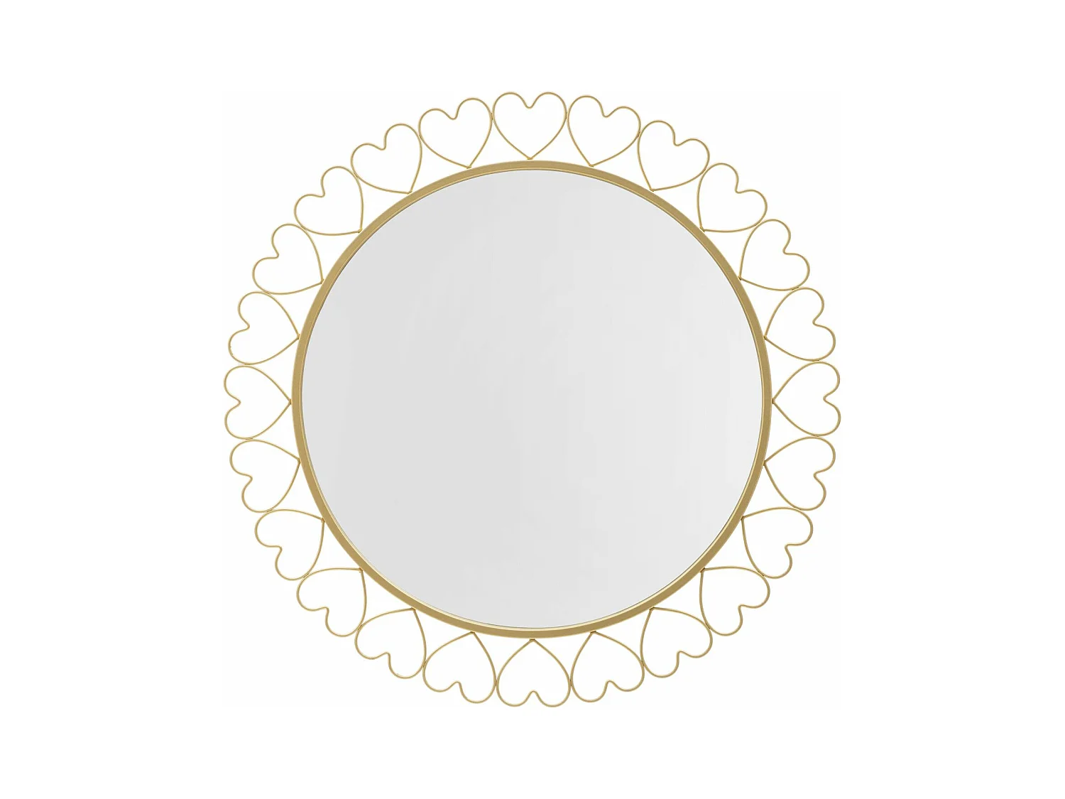 Miroir Mural Rond Hearts - Cadre Doré en Forme de Cœurs - Ø 80x2,5 cm