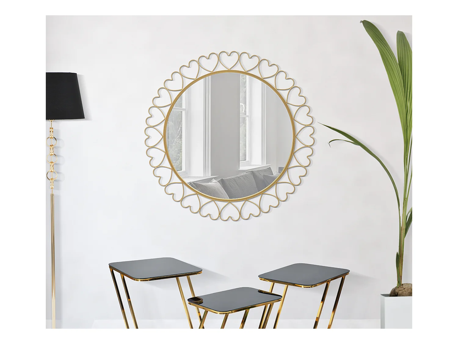 Miroir Mural Déco "Hearts" 80cm Or