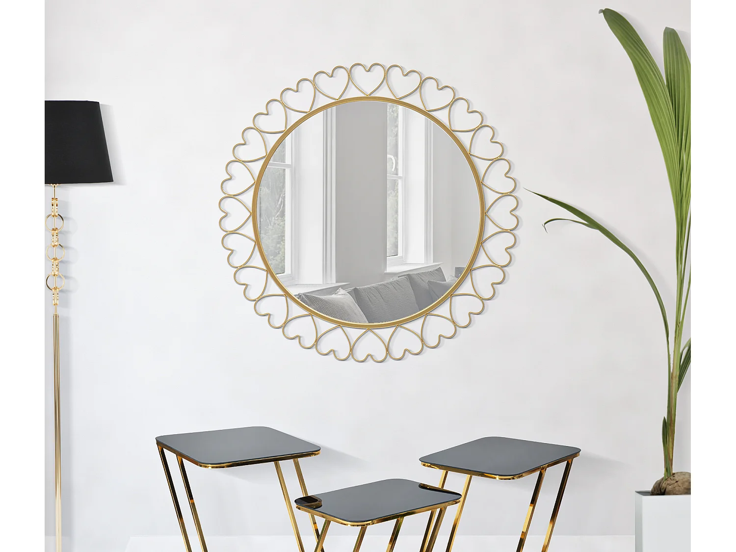 Miroir Mural Déco "Hearts" 80cm Or