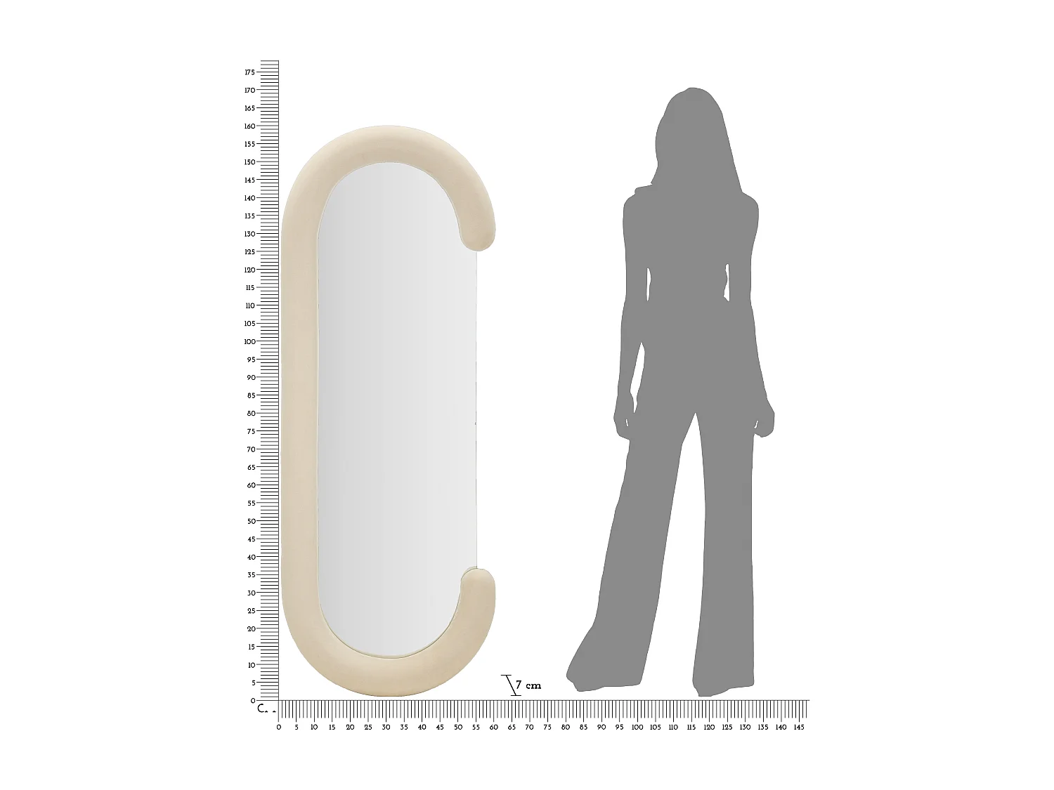 Specchio da parete in velluto beige cm 60x7x160