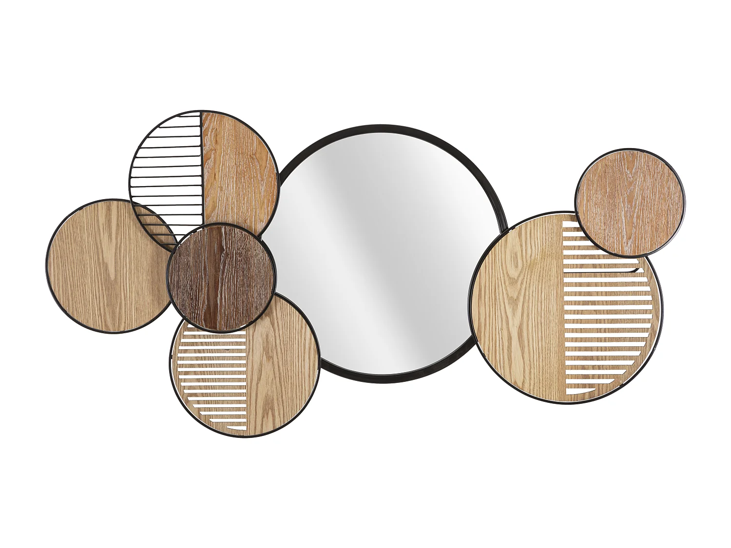 Specchio da parete in metallo e legno marrone e nero cm 123,2x4,4x63,5