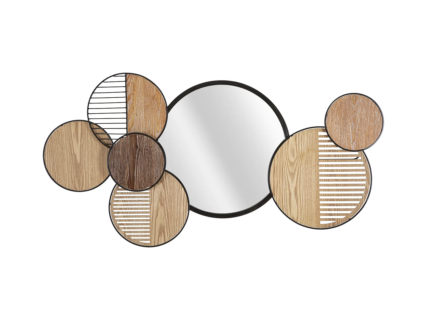 Miroir mural en métal et bois marron et noir, 123,2x4,4x63,5 cm