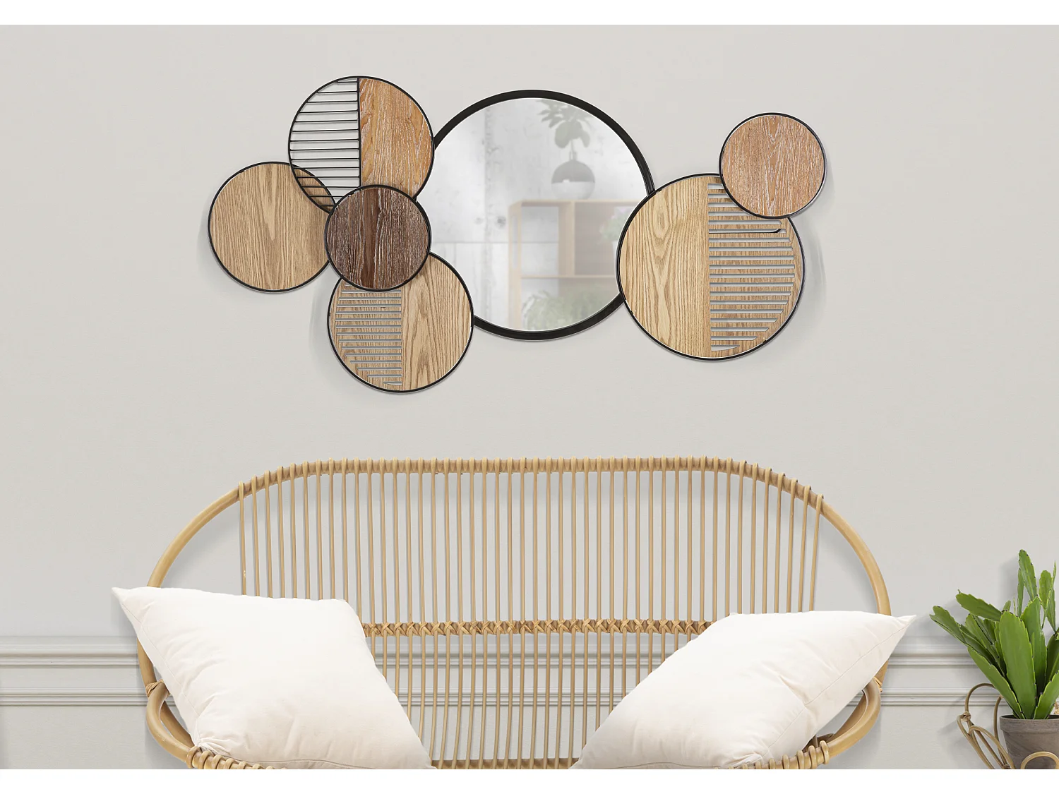 Miroir Mural Déco "Woody" 123cm Naturel
