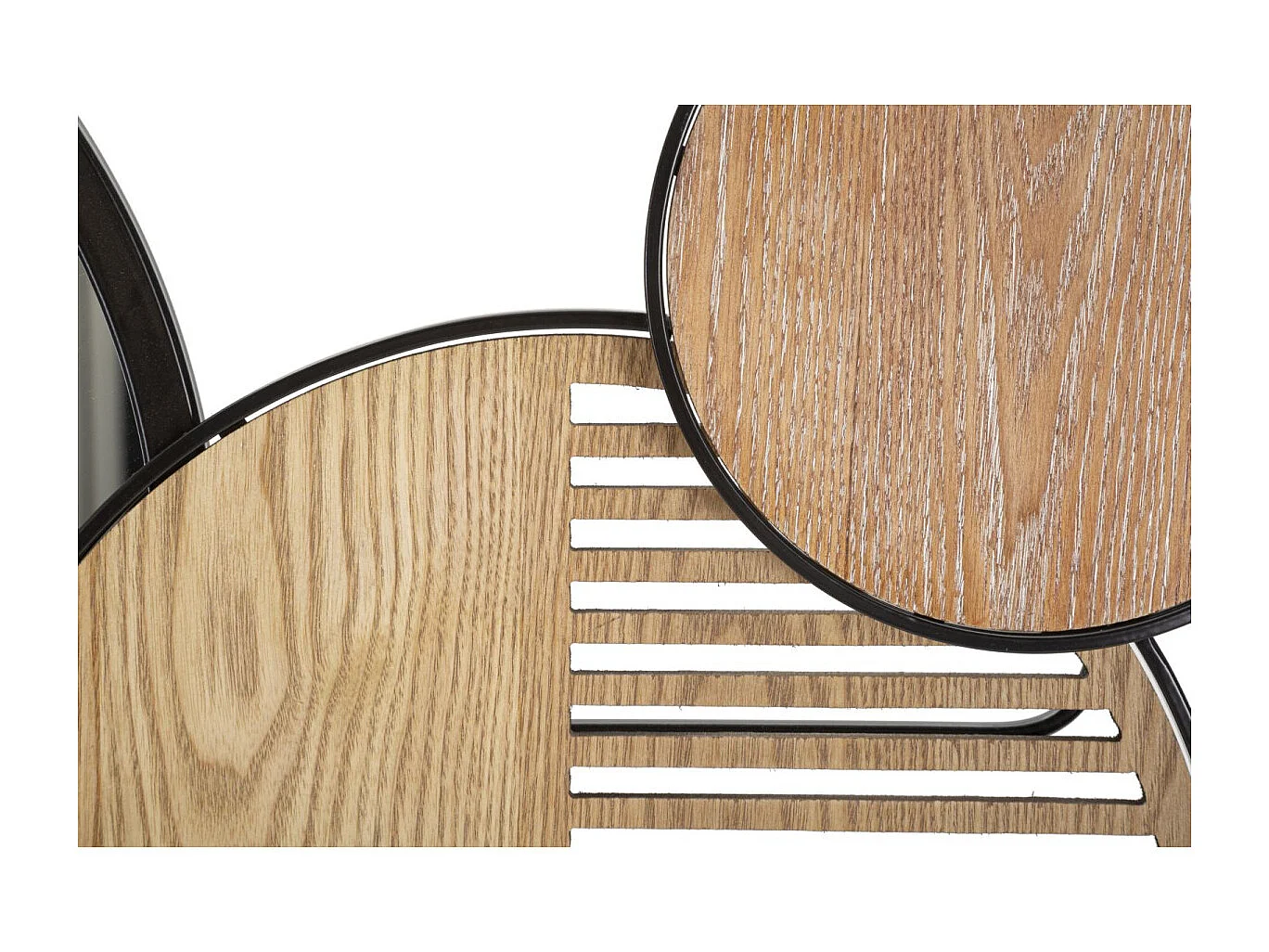 Bruine en zwarte metalen en houten wandspiegel, 123,2 x 4,4 x 63,5 cm