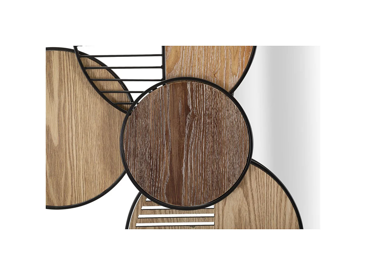 Bruine en zwarte metalen en houten wandspiegel, 123,2 x 4,4 x 63,5 cm