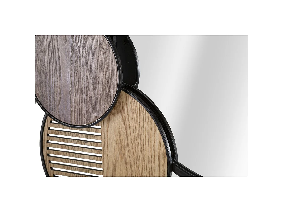 Bruine en zwarte metalen en houten wandspiegel, 123,2 x 4,4 x 63,5 cm