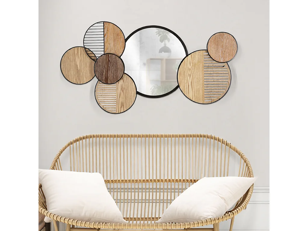 Miroir Mural Déco "Woody" 123cm Naturel