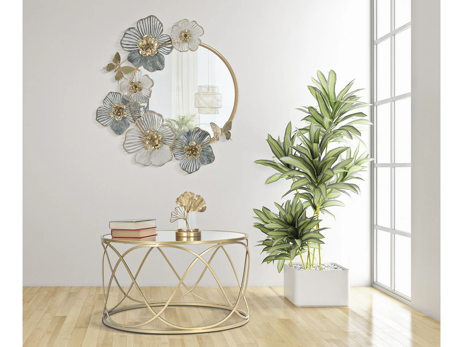 Specchio da parete con fiori in metallo multicolore cm 63x6,4x70,5